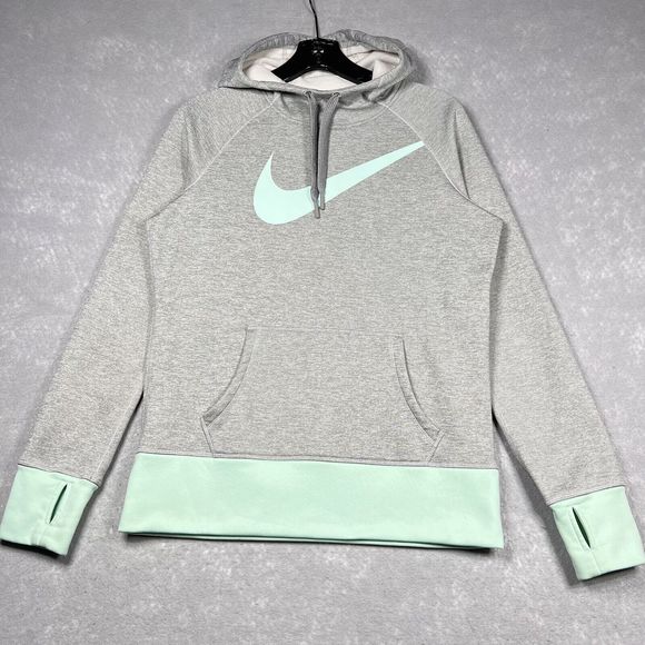 Nike Gray Green Hooded Sweatshirt Athletic Hooded Pockets Drawstring Size: M - Picture 1 of 15